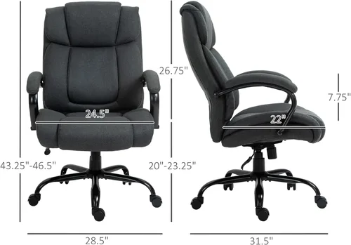 Vista 3 de Vinsetto Silla de oficina ejecutiva grande y alta, 485 libras con asiento ancho, silla de escritorio para computadora con respaldo alto con Gris