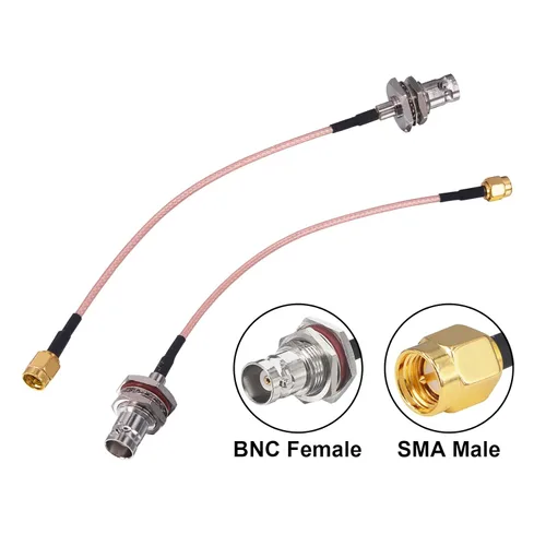 Vista 5 de Cable coaxial RF BNC a SMA 2 unids BNC mamparo hembra a conector macho SMA 6 pulgadas de baja pérdida RG316 adaptador de cable coaxial para antena