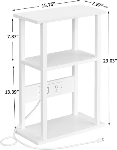 Vista 27 de VIMBER Juego de 2 mesas auxiliares con estación de carga, mesa auxiliar estrecha con puertos USB y tomas, mesitas de noche con estantes