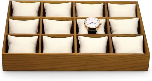 Bandeja de almacenamiento de relojes de madera maciza para