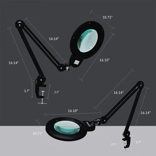 Vista 8 de Neatfi XL lupa LED bifocal, lente acrílica de 7 pulgadas, aumento 5D/20D, manos libres, luz regulable, 168 LEDs SMD, brazo ajustable para Negro