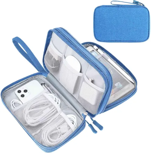 Vista 107 de FYY Organizador para accesorios electrónicos, para viajes, para cables, celular y cargadores, estuche portátil, impermeable, doble capa, bolsa
