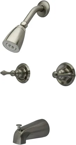 Kingston Brass KB248AL - Grifo de bañera y ducha con mango de palanca decorativa, níquel cepillado, alcance de boquilla de 5 pulgadas cepillado