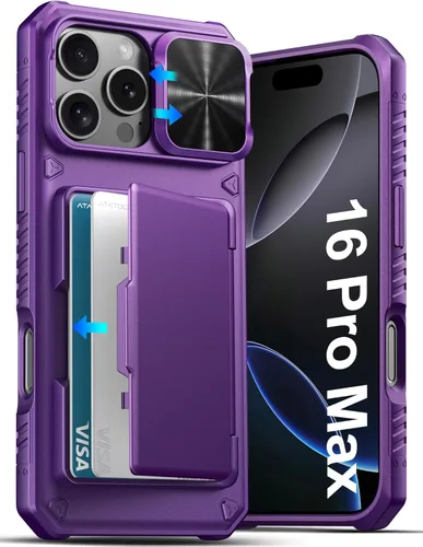 Vista 7 de ATATOO Funda para iPhone 16, tarjetero integrado (almacena 3-5 tarjetas) y protector de cámara deslizante, protección de grado militar, bonita funda