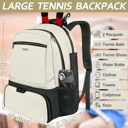 Vista 3 de Ytonet Mochila de tenis para mujeres y hombres, 2 raquetas con bolsillo aislado ventilado y compartimento para zapatos