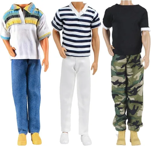 E-TING 3 Sets Doll Casual Wear Clothes Overalls Jacket Pants Outfits with 3 Pair Shoes for 12 Inches Dolls