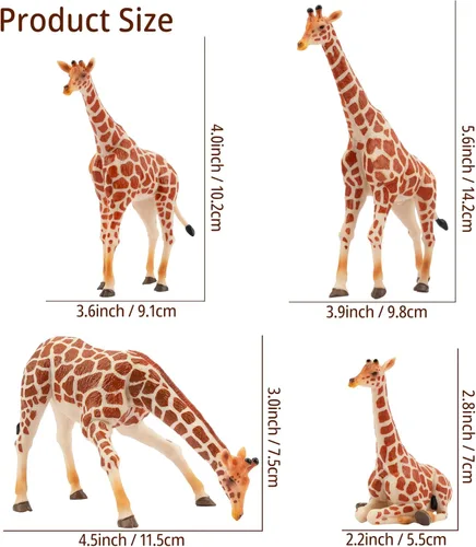 Vista 2 de Toymany 4PCS Realistic Giraffe Figurines with Giraffe Cub, 2-6" Plastic Jungle Animals Figures Family Playset Includes Baby, Educational Toy Cake