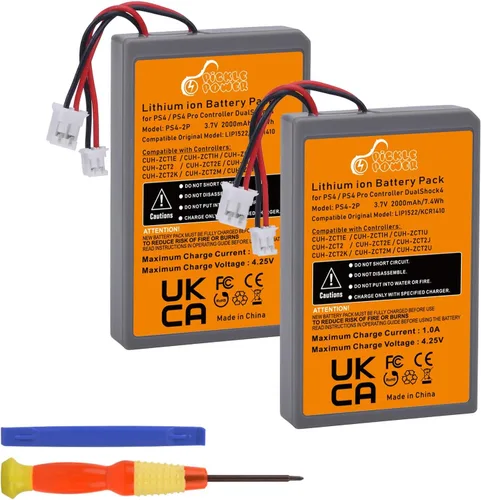 Pickle Power Paquete de 2 Baterías de Reemplazo para Control de PS4 de 2000mAh para Sony PS4/PS4 Pro/PS4 Slim PlayStation 4 Dualshock 4 Controlador