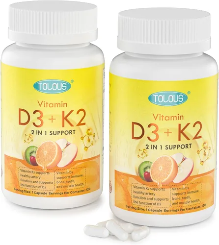 Vista 9 de Vitamina D3+K2, D3 5000 UI con K2 MK-7 125 mcg, 120 unidades, sin gluten, suministro para 120 días, 1 paquete