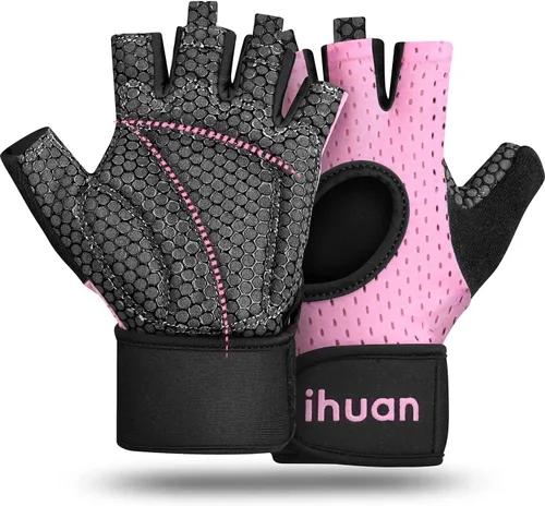 Vista 12 de ihuan Guantes transpirables para levantamiento de pesas: soporte de muñeca para ejercicio sin dedos Mejora la protección de la palma Agarre