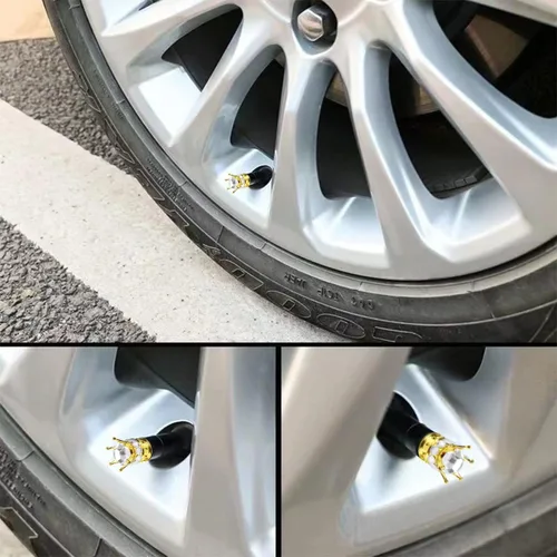 Vista 5 de Tapones de vástago de válvula de neumático Crown, 4 piezas de tapas de aire de vástago de automóvil hechas a mano con diamantes de imitación