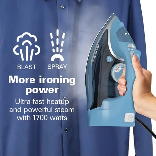 Vista 4 de Hamilton Beach Plancha de vapor para ropa y prendas de vestir con suela de acero inoxidable duradera, 1700 vatios para calor ultrarrápido, cable