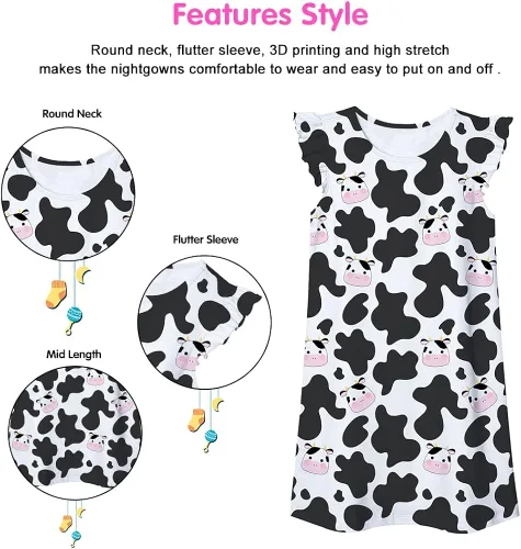 Vista 4 de uideazone - Camisón para dormir con manga de holanes para niñas de 5 a 12 años