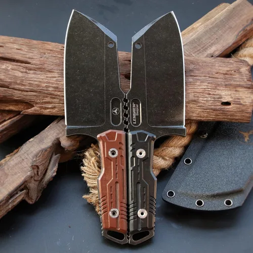 Vista 3 de Cuchillo de táctica de alta resistencia, hoja fija de espiga completa, mango de lino de acero Sleipner, para caza, camping, caza