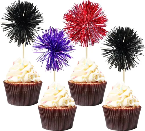 Vista 34 de Gyufise - 30 piezas de fuegos artificiales de papel de aluminio para cupcake, oropel brillante para decoración de pastel, cócteles, cumpleaños, boda