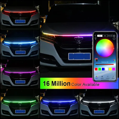 Vista 4 de Chemini Tira de luces LED para el exterior del capó del automóvil de 60 pulgadas (4.9ft), multicolor, 12 V 90 LED, luz diurna para SUV, camión