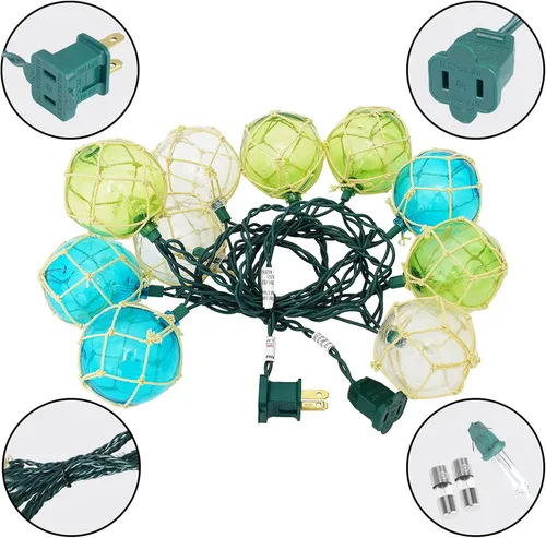 Vista 4 de LIDORE Luces de Cadena para Interiores 10 Flotadores de Pesca Náuticos Decoración Temática de Playa de Boya Costera para Dormitorio Baño Ventana