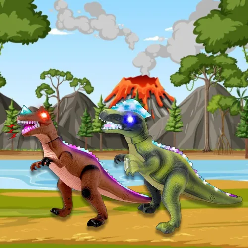 Vista 6 de Juguetes de dinosaurio T Rex con control remoto RC para niños, luces LED, sonidos de color marrón, a partir de 3 años