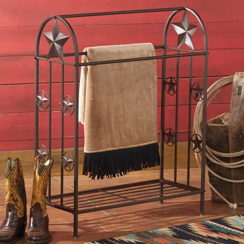 BLACK FOREST DECOR Estante de edredón de metal Lone Star