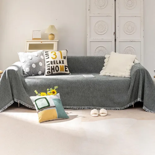 Vista 44 de VClife Funda bohemia de felpilla para sofá, apta para mascotas, gruesa, beige, crema, blanco, a cuadros, triangular, con borlas, agradable a