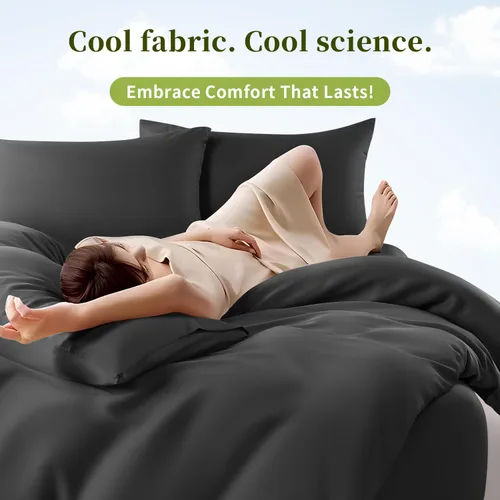 Vista 178 de Shilucheng Sábanas 100% viscosa derivada de bambú, tamaño matrimonial, 4 piezas, ultra refrescantes y sedosas, bolsillo profundo de 16 pulgadas