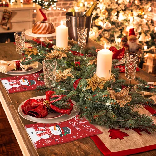 Vista 5 de 50 servilletas de Navidad con diseño de muñeco de nieve de invierno, 3 capas, servilletas de mano de papel de nieve con texto en inglés "Let It