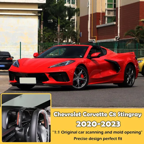 Vista 6 de Marco de cubierta de tablero de instrumentos compatible con Chevrolet Corvette C8 2020-2023, accesorios interiores (patrón de fibra de carbono)