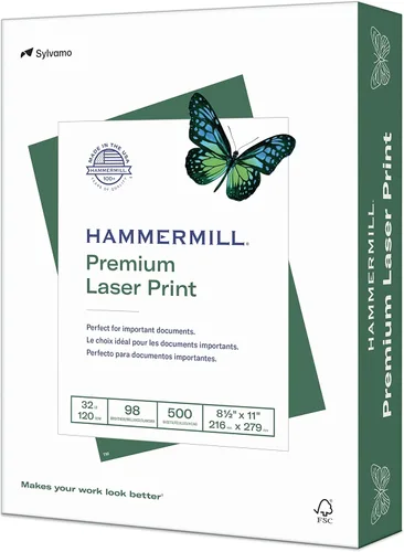 Hammermill Papel para impresora, Premium Laser Print 32 lb, 8.5 x 11-98 Bright, Fabricado en los Estados Unidos, 104646R - 1 Resma (500 Hojas)