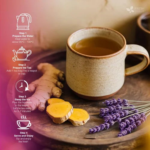 Vista 163 de FreshDrinkUS, 135 bolsas de té de jengibre y cúrcuma premium, ingredientes 100% naturales, mezcla hecha a mano de té de hierbas de cúrcuma