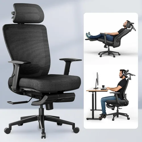 Vista 14 de FLEXISPOT Silla ergonómica de oficina con respaldo alto de malla giratoria para computadora, sillas de escritorio para oficina en casa con ruedas