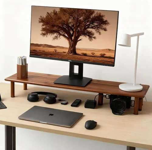 Soporte Elevador para Monitor Dual de Madera de Acacia, Elevador de Monitor de Escritorio de Madera para 2 Monitores, Soportes para Monitor,