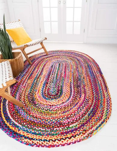 Vista 27 de Unique Loom Colección Trenzada Chindi - Alfombra de área (1 pie 2 pulgadas x 6 pies 1 pulgada, pasillo, multi/azul)
