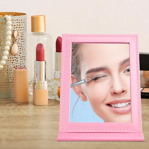 Vista 2 de Folding Travel Mirrors, Vanity Mirror with Desktop Standing,Personal Portable Makeup Mirror (Pink)