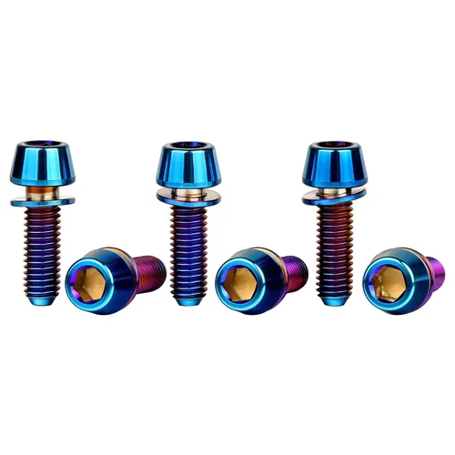 Vista 19 de Tornillo hexagonal Ti Allen de titanio M5x16 de cabeza cónica de 0.71 pulgadas con tornillo de arandela para piezas de vástago de bicicleta, paquete