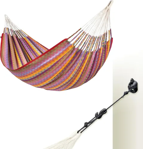 Vista 13 de LA SIESTA Hamaca de flora, transforma tu patio trasero, patio o porche en un oasis de relajación, hamaca de algodón ultrasuave, máximo 440 libras