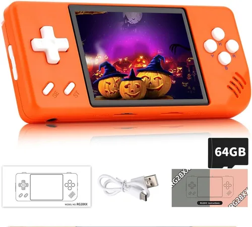RG28XX - Consola de juegos retro de 2.83 pulgadas, pantalla IPS 640 x 480, sistema Linux integrado de 64 GB, tarjeta TF de 64 GB, con batería de