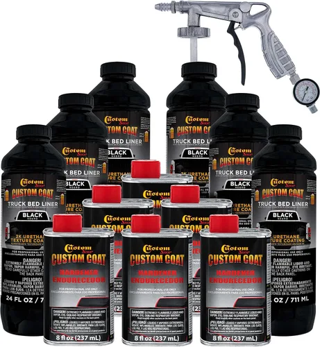 Vista 51 de Custom - Kit de revestimiento de uretano negro de 0.875 galones con pistola de aerosol con regulador