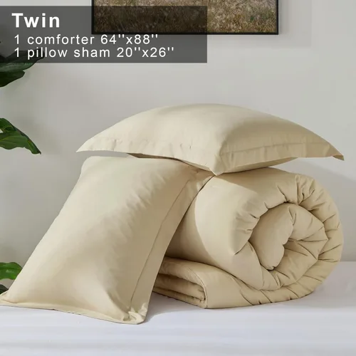 Vista 6 de satisomnia Edredón Beige de 2 Piezas de Tamaño Individual, Juego de Edredón Ligero Alternativo de Plumón de Tamaño Individual