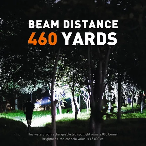 Vista 6 de GOODSMANN Foco recargable LED Spot Light Linterna de 2000 lúmenes Impermeable Luces de mano Proyector portátil recargable con silbato de emergencia
