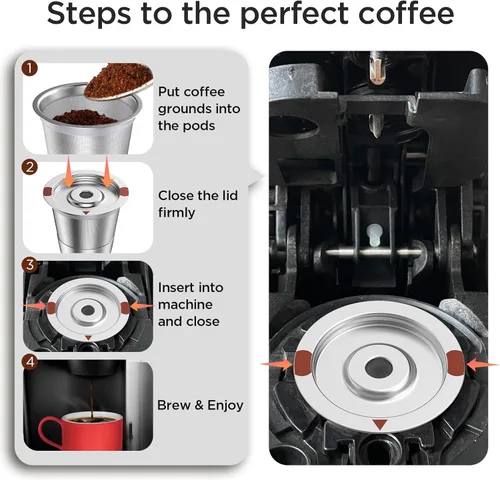 Vista 5 de Tazas K reutilizables para cafeteras KeCoffee – Cápsulas de café reutilizables de acero inoxidable, tazas K recargables de metal compatibles con Ke