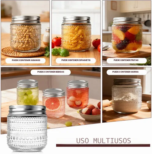 Vista 7 de Tarros Mason de 8 onzas con tapas, 12 paquetes de tarros Mason pequeños, tarros de vidrio de media pinta para mermeladas, jaleas, salsas, postres