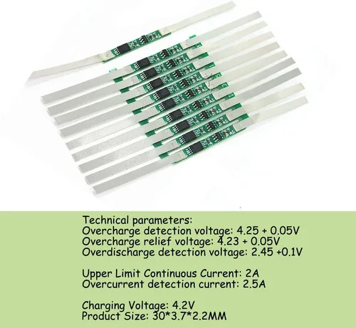 Vista 4 de KOOBOOK 10 unids 3A BMS placa de protección con correa de soldadura para 1S 3.7V 18650 Li-ion batería batería kit