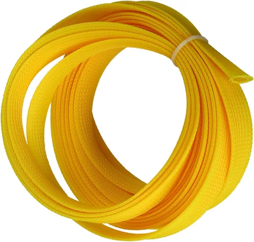 Vista 6 de Bettomshin 1 funda de organización de cables de 16.4 pies (16.4 ft), protector de cable amarillo PET de 5/8 pulgadas de ancho, tubo de telar