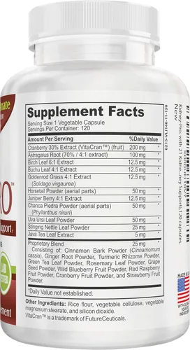 Vista 2 de Kidney-Pro: con 21 suplementos de salud renal en 1 fórmula (soporte total del riñón), 120 cápsulas.