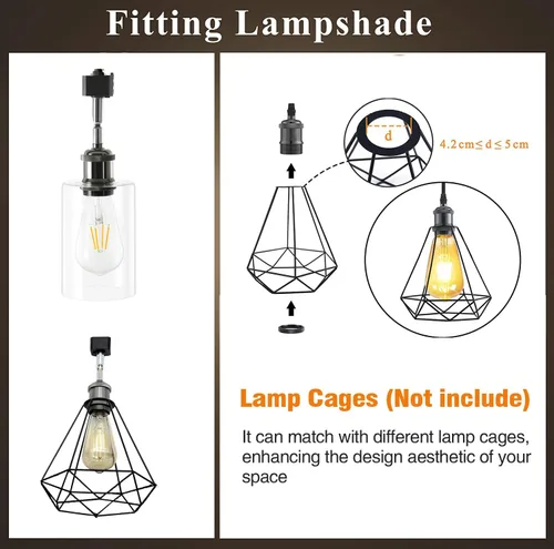 Vista 5 de Cabezales de luz de pista E26 tipo H, cabezales de iluminación de riel de dirección, luces LED ajustables regulables para cocina, estilo retro