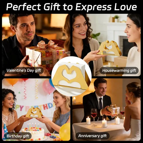 Vista 7 de Servilletero para mesa, servilletero de metal dorado con corazón de amor para servilletas de papel y correo, dispensador de servilletas decorativo