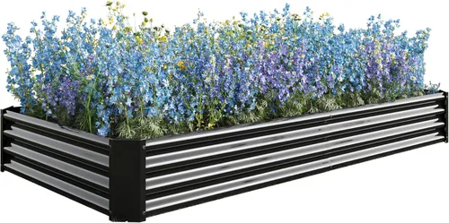 Vista 9 de Cama de jardín elevada galvanizada para verduras, jardineras elevadas al aire libre, camas de jardín elevadas de metal, kit de acero para verduras