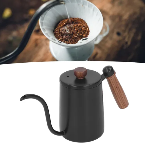 Vista 7 de 20.3 fl oz 20oz verter sobre el hervidor de café vertido sobre la tetera de cuello de cisne con mango de madera, verter sobre el hervidor de café