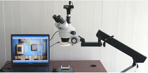 Vista 6 de AmScope SM-7TX-FRL Microscopio de zoom estéreo trinocular profesional, ocular WH10x, aumento de 3.5X-45X, objetivo de zoom 0.7X-4.5X, luz de anillo