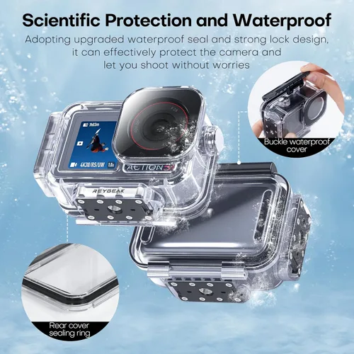 Vista 4 de REYGEAK Funda impermeable para DJI Osmo Action 5Pro/4/3,164FT/50M Kit de buceo de carcasa protectora subacuática, carcasa de buceo con interfaz